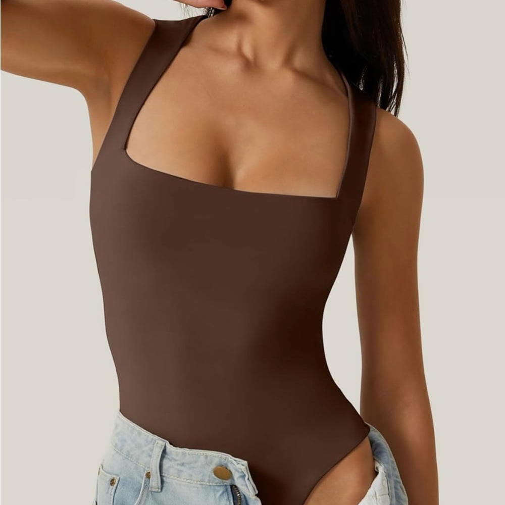 Brown Fitted Sleeveless Bodysuit